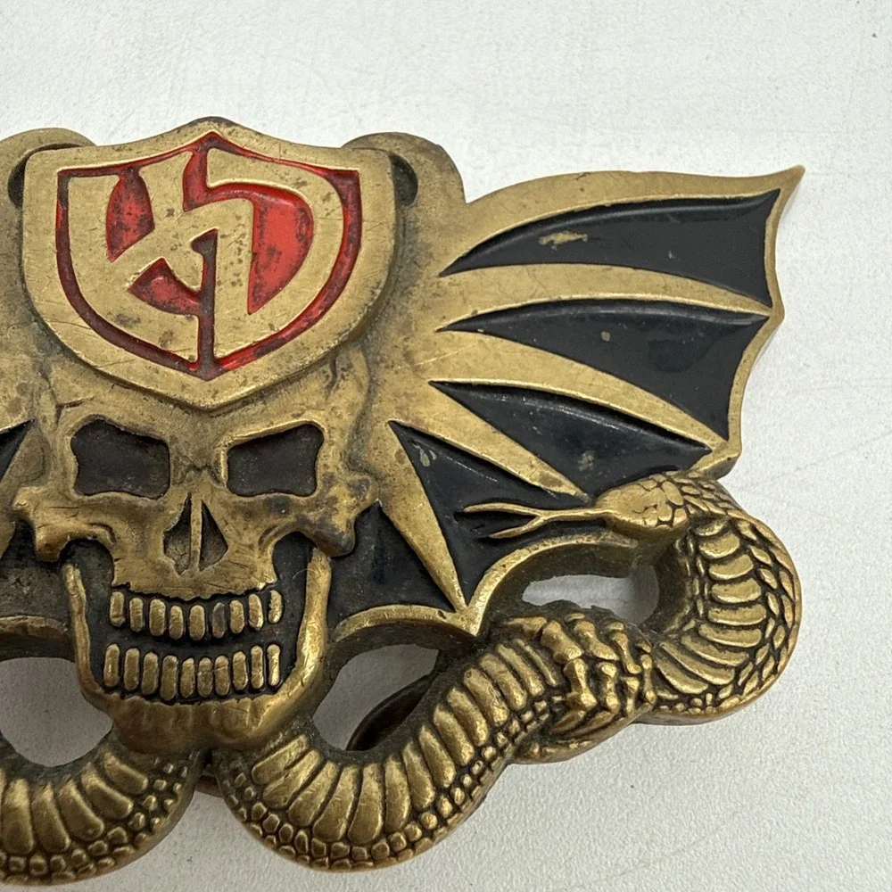 Vintage 1982 Harley Davidson Solid Brass Belt Buckle #6280 Snake & Skull